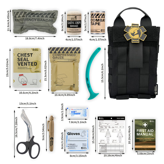 Campus Medical, RHINO RESCUE-001m Emergency Kit, IFAK Trauma Kit, Including Molle System, Medical Bag, Suitable for Cars, Travel, Hiking,, First Aid Kit, Emergency Preparedness, Portable Medical Bag, Lightweight Kit, Highqual