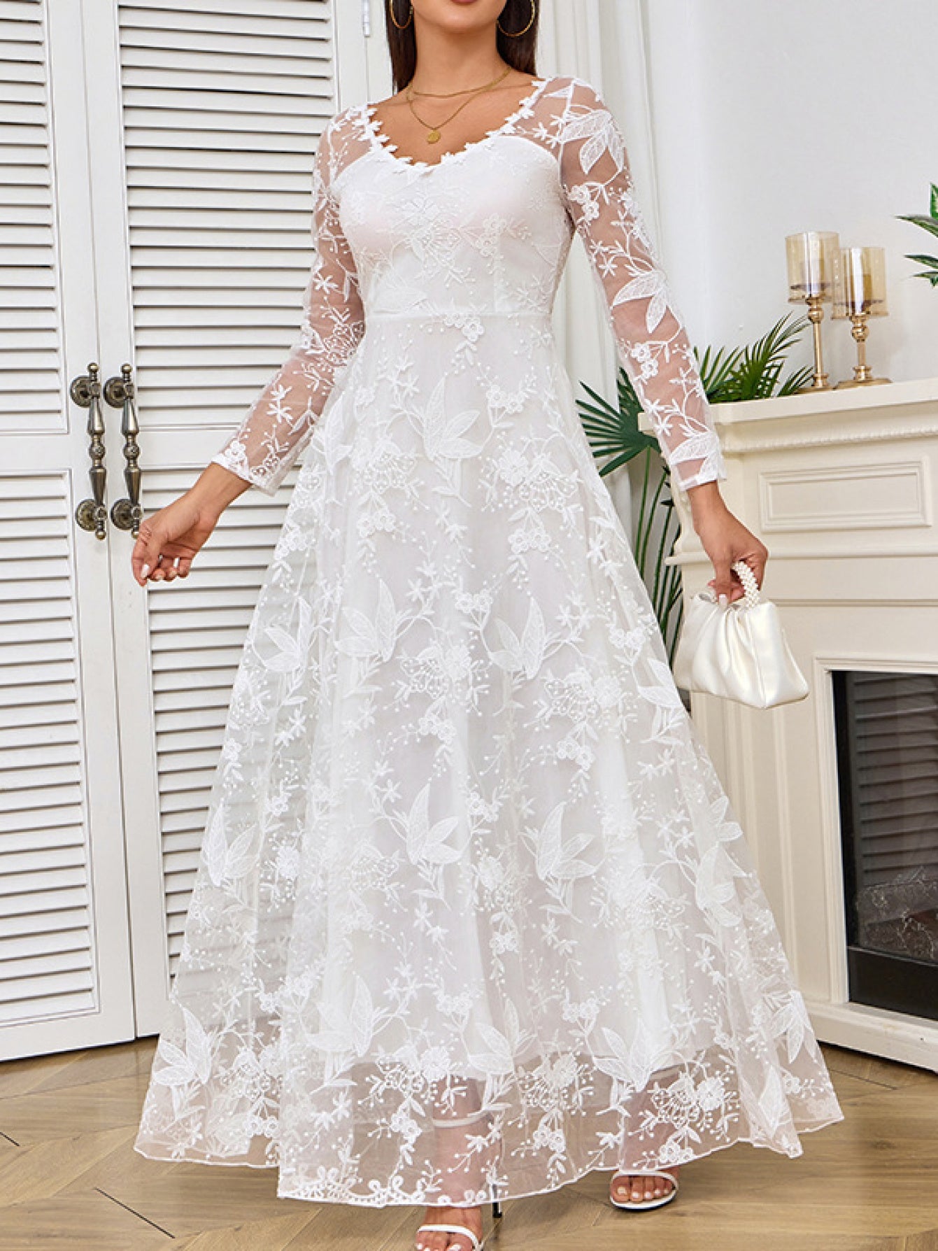 Off Shoulder Wedding Gown Euro Womens Wear Long Sleeve Elegant Design Slim Fit Bridal Dress Statement Outfit for Special Occasions