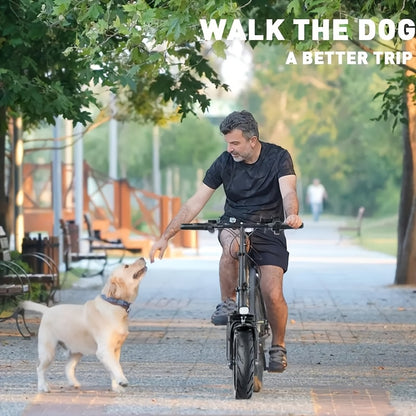 Hisent Adult Electric Bicycle, 48V 6A10A/15A/17.5A Lithium Battery, 20MPH, 8-35 Miles Range, 740W Brushless Motor, Multiple Shock Absorbers, 14" High-quality Tires, 3-step Folding, LCD Display, with Headlight And Taillight, C