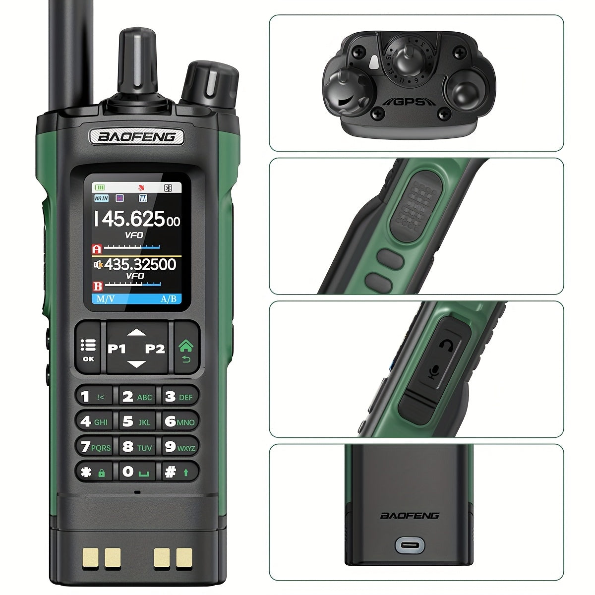 BAOFENG UV-32 Walkie Talkie GPS 10W Long Range Handheld NOAA Weather Receiver Rechargeable Walkie Talkies With GPS, AM, Copy Frequency, USB-C Rechargeable Battery Two Way Radio For Camping Hinking