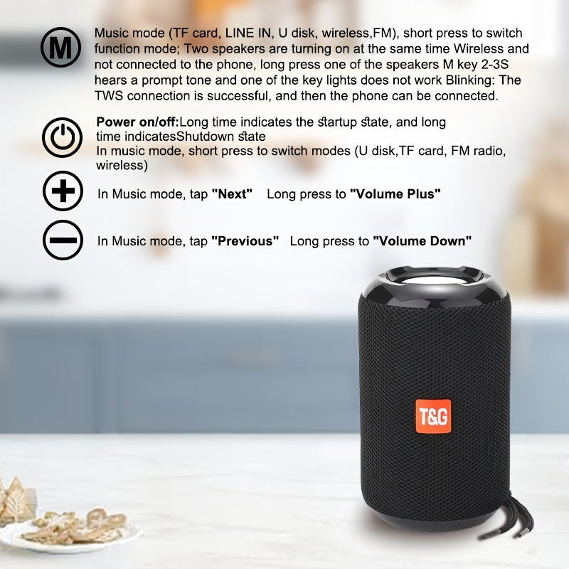 Portable Wireless Speaker for Outdoor Use, Featuring High-Quality Sound, TWS Stereo for Hands-Free Calls, And Compatibility with TF Cards And USB Drives. It Can Connect to Mobile Phones, Tablets, And Tvs with a Range of Up to
