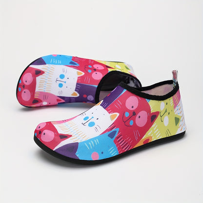 New Women'S Beach Shoes with Cute Cartoon Prints, Slip-Resistant, Sand-Proof, Soft Soles, Quick-Drying, Designed to Prevent Scratches, Suitable for Outdoor Water Activities, Indoor Sports, Fitness, Floor Socks, Yoga Shoes, Tr