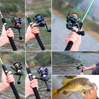 Sougayilang Fishing Rod and Reel Set, Two-Section Straight Handle Spinning Reel Combo with 5.2:1 Gear Ratio for Blackfish, Trout, Bass, Dogfish, and Carp - Beginner-Friendly Complete Tackle Kit with Random Color Line and Bait