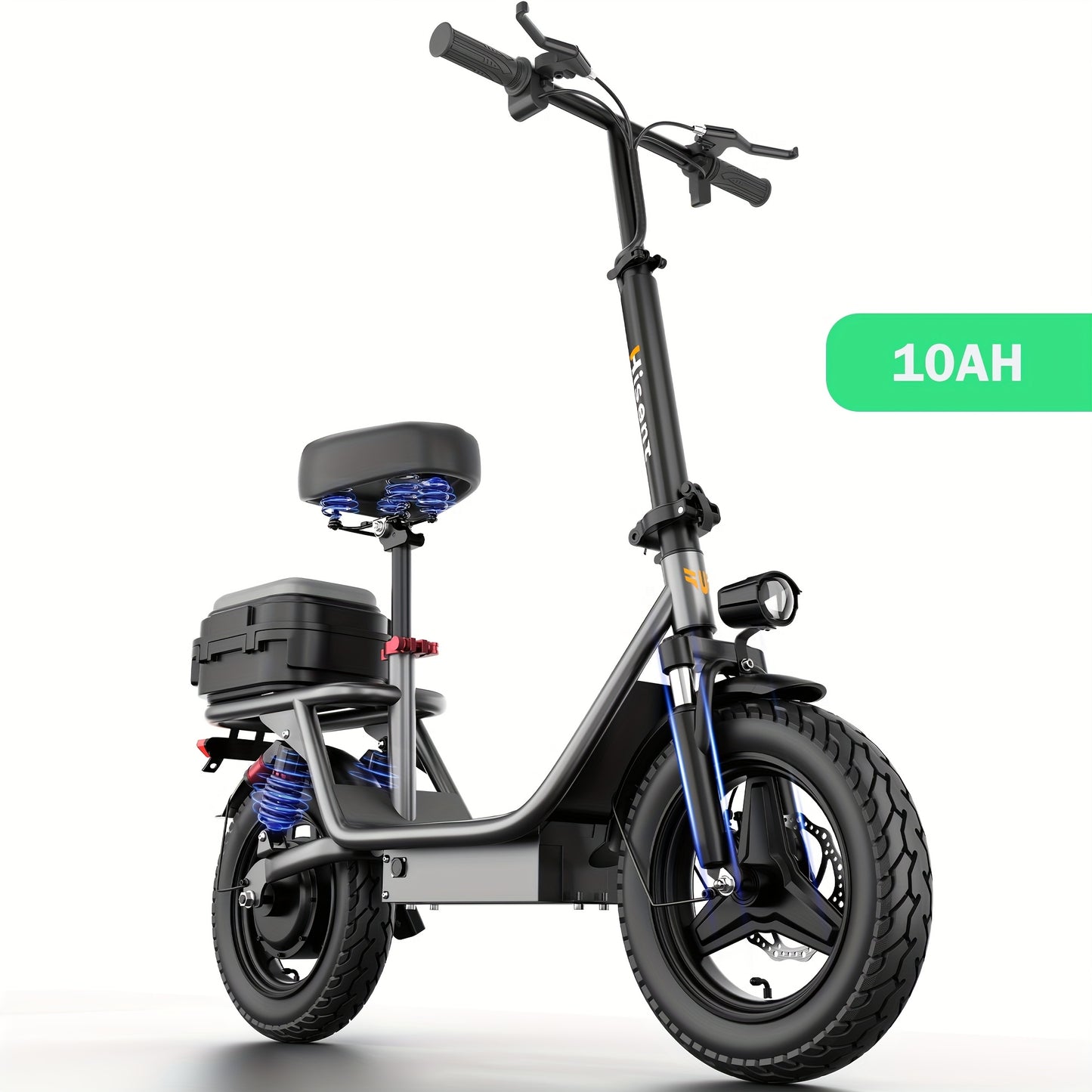 Hisent Adult Electric Scooter- 20 Mph, 740W Peak Motor, 10Ah/15Ah Lithium Battery, 15-40 Mile Range, 14 Foldable With Seat And Storage Box, Dual Suspension, Dual Brake System, Ample Storage, Alloy Steel Frame Durable, Commute