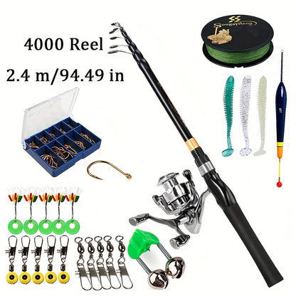 SOUGAYILANG Heavy-Duty Carbon Fiber Fishing Rod & Reel Combo with 5.0:1 Gear Ratio Spinning Wheel, Medium Power Fast-Retraction Line System, Complete Lure Kit (Hooks, Beads) - All-in-One Freshwater Bass Pike Trout Fishing for