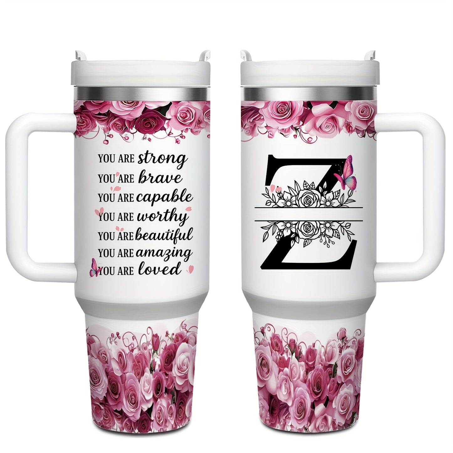 MIKENDA 1pc 40oz "A-Z Custom Letters & Name" Stainless Steel Travel Cup with Lid And Straw. Coffee Cup, Kitchen Drinkware. Great Gift for Women, Friends, Parents.for Mother's Day, Holidays. for Home & Outdoor Use.Halloween &
