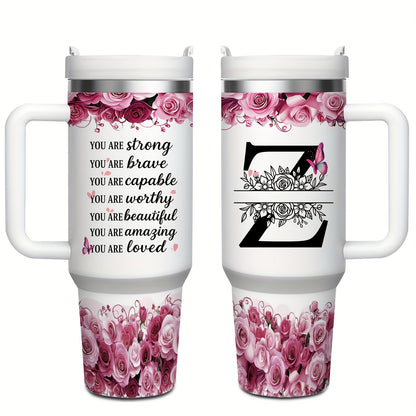 MIKENDA 1pc 40oz "A-Z Custom Letters & Name" Stainless Steel Travel Cup with Lid And Straw. Coffee Cup, Kitchen Drinkware. Great Gift for Women, Friends, Parents.for Mother's Day, Holidays. for Home & Outdoor Use.Halloween &