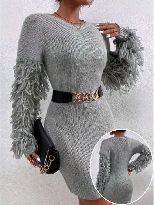 Plus Size - Crew Neck Pullover Long Sleeve Shirt (Without Belt)