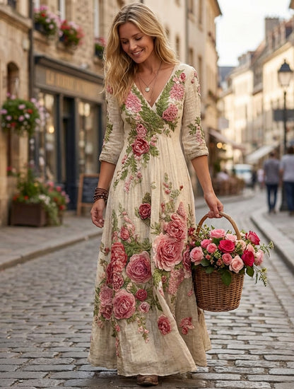 Women's Bohemian A-Line Dress with V-Neck & Cross Back Straps - Short Front Slit & Flowing Floor-Length Skirt, Wedding Guest Gown for Spring Summer Fall Parties, Short Front Long Back Dress (No Underbelly)