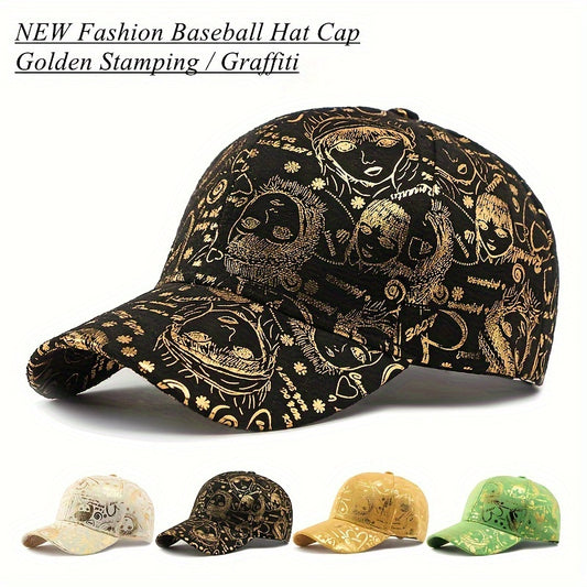 Sports Hats Breathable Sun Cap - New Graffiti Baseball Caps Golden Stamping - Outdoor Hip-hop Joker Cap - Street Cool Baseball Hats for men and women - Couple Caps Duckbill Cap