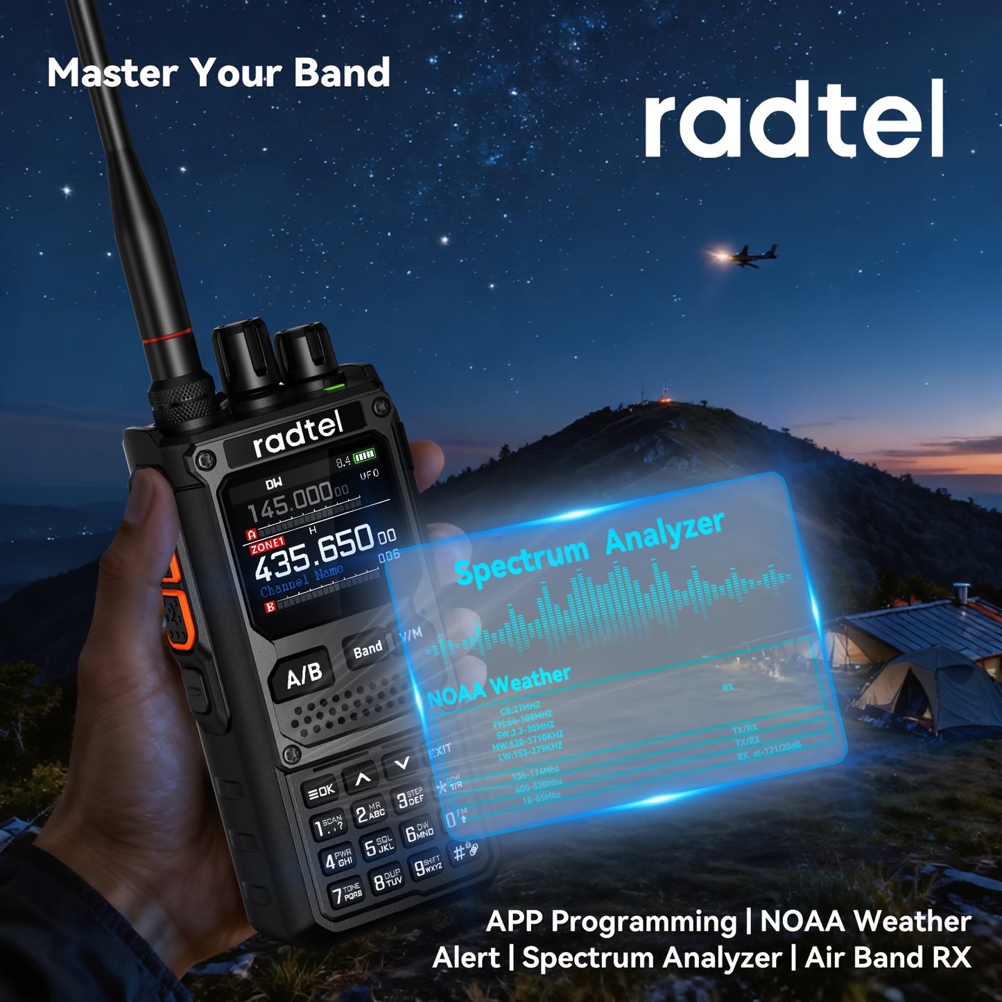 Radtel RT-920 10W Portable Ham Radio Transceiver - Full Band MW/LW/CB/Air/Shortwave Receiver with App Control, NOAA Weather Alerts, Desktop Charger & UHF Tuner - Professional Two-Way Radio for Emergency, Amateur Radio Operato