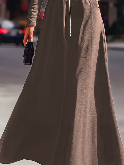 Elegant Women's Dress with a Lapel, Long Skirt, Long Sleeves, Zipper Details, Advanced Tailoring, Waist Cinching,, Flared Design, Fashionable, Elegant, Full of Aura, Queen-like Style, Suitable for Autumn Dates, Parties, Dinne