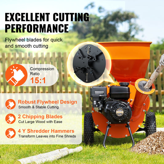 VEVOR Wood Chipper Shredder Mulcher 7HP Heavy Duty Gas Powered 3” 212cc/ 420cc, 4.1kw/4.1kw
