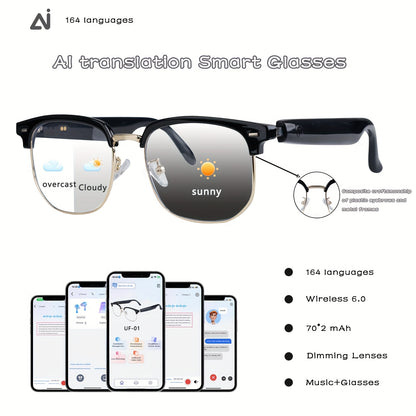AI Smart Glasses with 160 Languages Real Time Translation Support, Chat GPT System, Multi-functional Audio Glasses for Men And Women, Built-in Microphone And Speaker, Calls Music Playback And Hands-Free Calling, Physical Colo