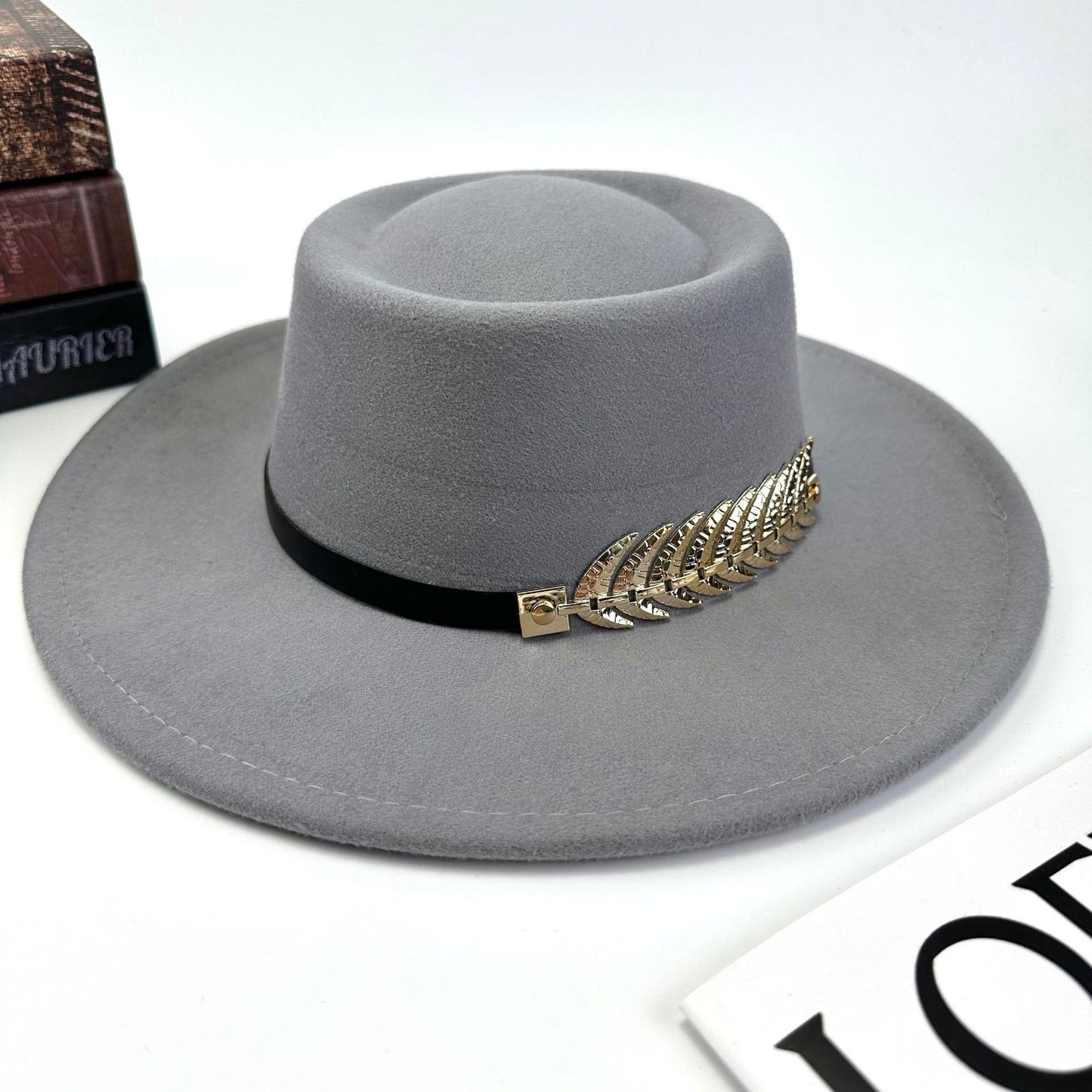 1pc Women'S Retro Wide-Brimmed Fedora Hat with Metal Crescent & Black Leather-like Band - Vibrant Orange/Red/Green/Black/Navy Blue/Purple/White - Elegant Non-Stretch Design for Autumn Winter, Music Festivals, Christmas & Dail