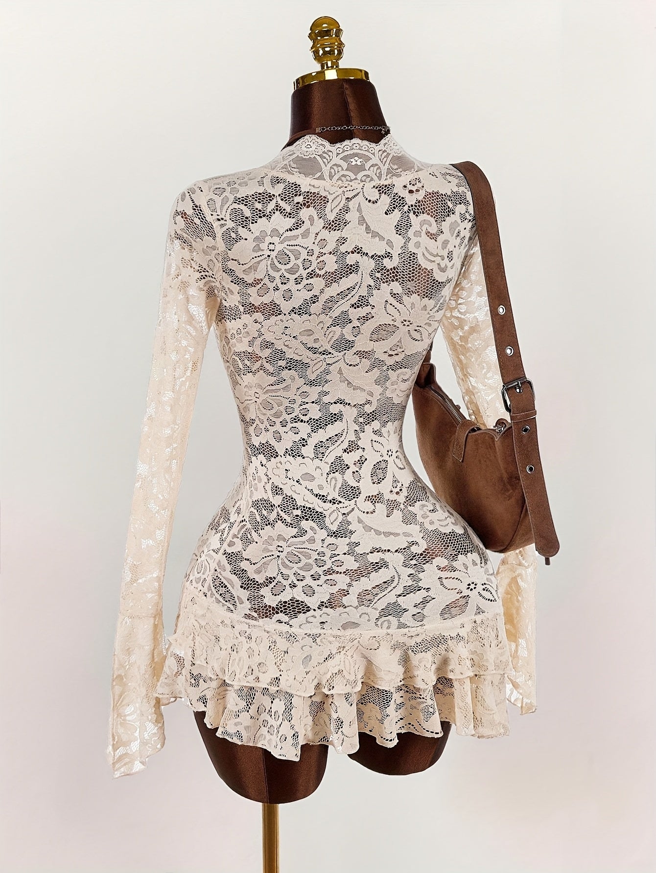 Bohemian Style - Low-Cut Mini Dress - with Sheer Fabric