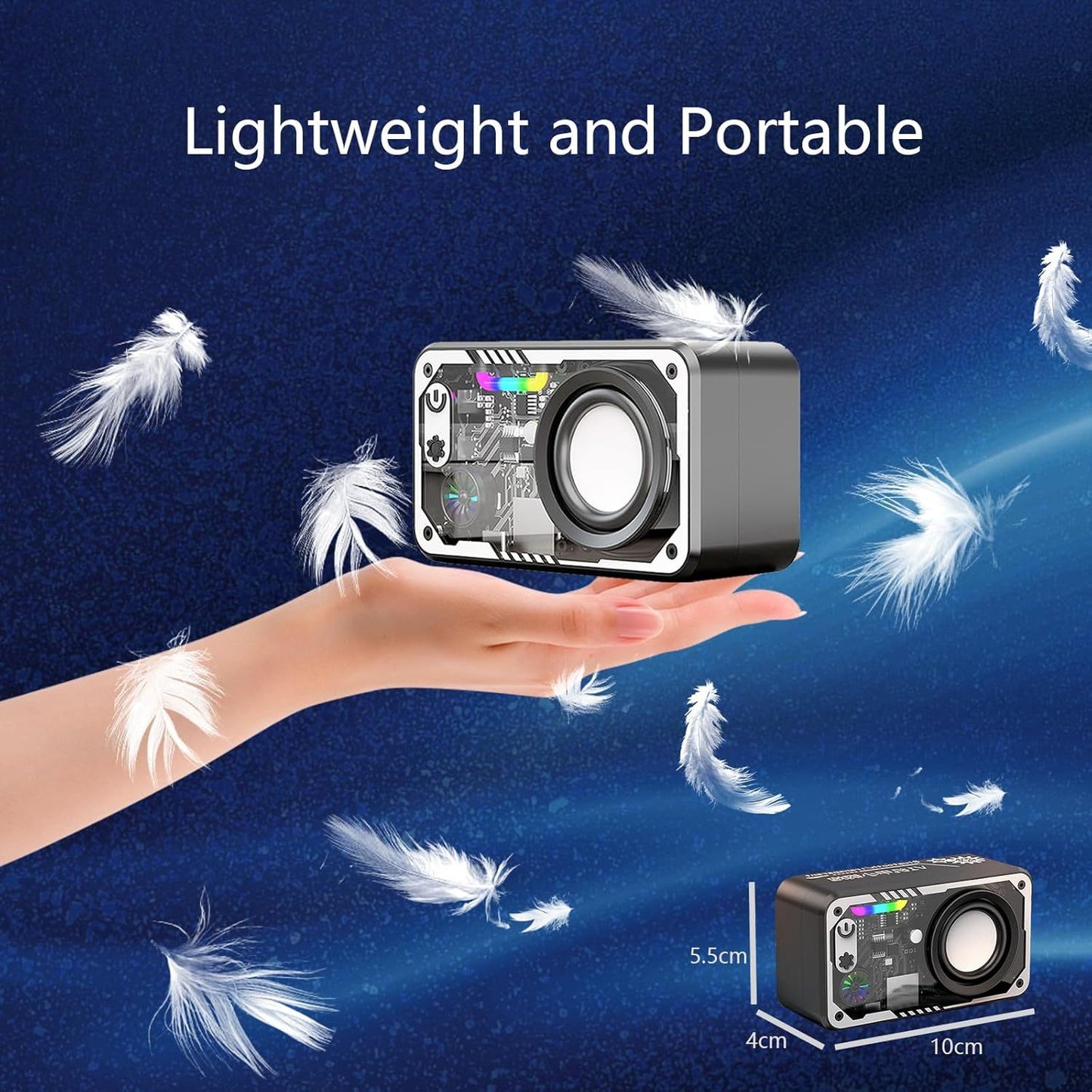 New Transparent LED Mini Machine Wind Speaker, RGB Seven Color Light Effect Speaker, 5W Portable Small Bluetooth Speaker Shock Sound Super Long Standby Support TF Card, Bluetooth Connection Function, Creative Gifts, Holiday G