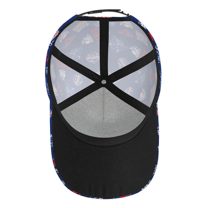 Baseball Cap Featuring a Full-Print Design with a Blue And Red Football Theme, Made from 100% Breathable And Adjustable for Comfort