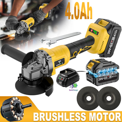 20V Cordless Grinder & Polisher Machine - Heavy-Duty Brushless Motor 9000RPM, Electric Brake, 15pcs Accessory Kit with Grinding/Polishing Pads & Wheel System, 4000mAh Battery- (Battery/AC) for Metalworking, Concrete, Renovati