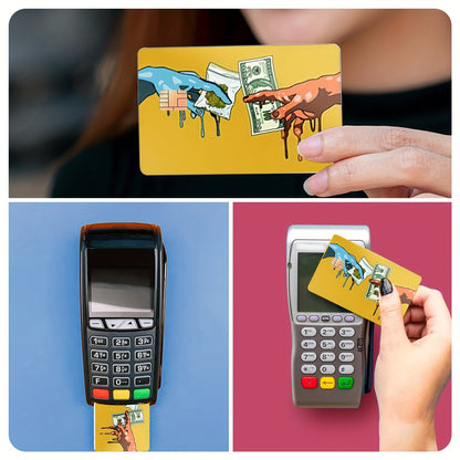 4pcs PVC Credit Card Skins with Money Drip Design & Dollar Bill Pattern - Matte Anti-Residue Vinyl Decals, Hand Washable Protective Cover for Credit/Debit/Transit/Key Cards - One-Time Use, Color Matching ( & Red) - Ideal for