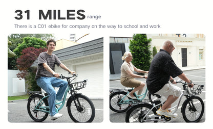 350-500w Powerful Motor, 20-26MPH Commut Erelectric Bike, LCD Display, 7 Speed Shift Adult Electric Bicycle, 36V 10.4A Lithium Battery, 24-inch Wheels, Aluminum Alloy Body, Front Fork Shock Absorber, Headlights, Night Driving