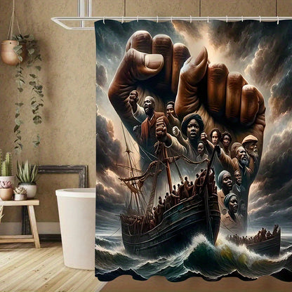 1pc/4pcs Winning ship pattern, Apartment bathroom, Shower Room shower curtain, hotel shower curtain set, with 12 hooks, bathroom mat, toilet seat mat and U-shaped mat, bathroom accessories, shower curtain set