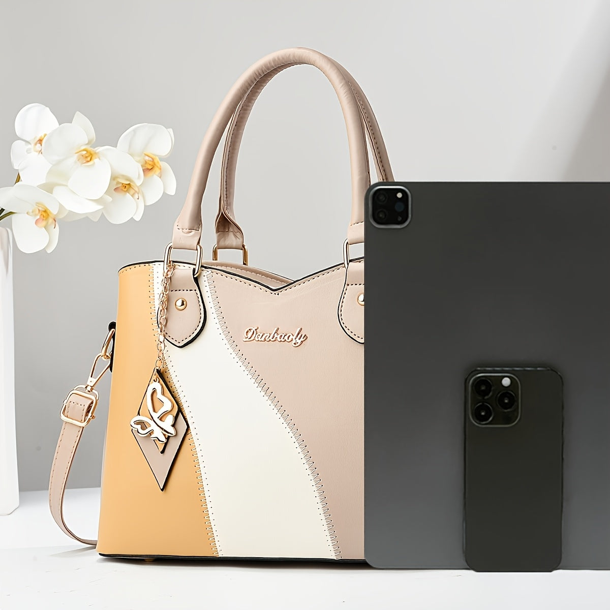 CHROSGEKEIDI Women's Elegant Handbag with Detachable Strap - Perfect Gift for Mom - Versatile Handbag | Modern Minimalist | Large Capacity - Zipper Closure & Contrast Design - Polyester Lining - Sturdy Zipper Closure