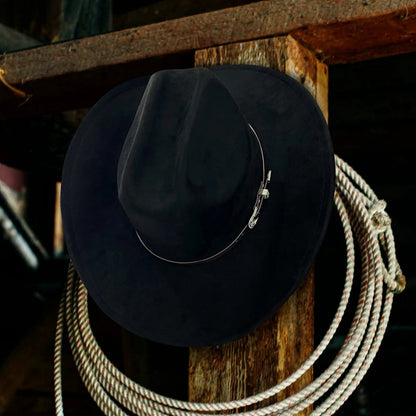 3pcs Western Hat Set with Decorative Leather Strap & Adjustable Metal Buckle - Classic Wide Brim Cowboy Hat, Unisex Black Western Hat for Men & Women, 100% Polyester Felt Material, Hand Washable - Western Costume Party, Cowbo