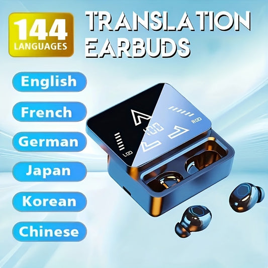 144 Languages Wireless Translation Earbuds, 36-Hour Battery Life, Instant Translation Headphones for Travel, Business & Work with Noise-Canceling Microphone and LED Display, Stereo Sound, Perfect Christmas Gift For Couples