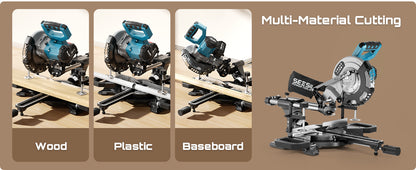 SEESII Sliding Compound Miter Saw: Cordless Electric Miter Saw with Laser Guide, 8-Inch, 2 * 5000mAh Batteries, Single 45° Angle, 24T TCT Blade, Max Cutting 2.5*12 Inches, Perfect for DIY and Woodworking, Miter Saws For Wood