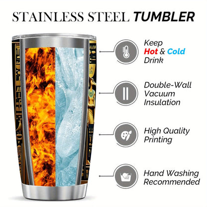 1pc Egyptian Hieroglyphs & Pharaohs Tumbler with Lid & Straw - 12oz/20oz Insulated Travel Mug, Double-Wall Vacuum Cup with Golden & Black Egyptian Design, Tutankhamun & Anubis Pharaohs, Ideal Gift for History Buffs, Christmas