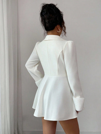 Double-Breasted Long Sleeve Coat for Women | Features a fitted waist and pleated hem, suitable for parties, social events, and elegant occasions