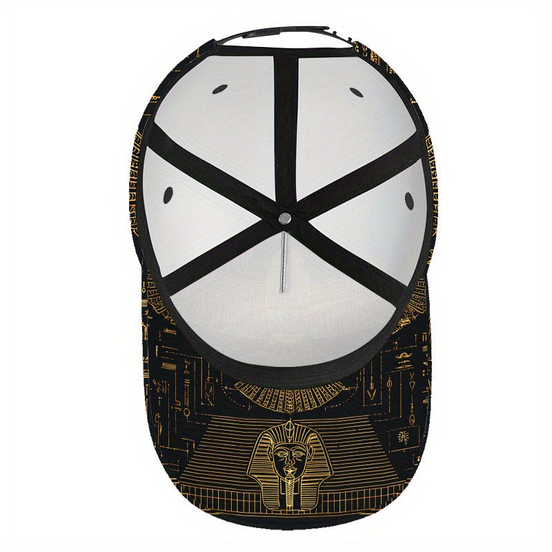 1pc Egyptian Pharaohs 2D Full-Body Print Adjustable Snapback Hat - Funky Tutankhamun & Pharaoh Design, Polyester for Sports, Streetwear, for halloween Costumes, Christmas Parties & Egyptian-Themed Outfits