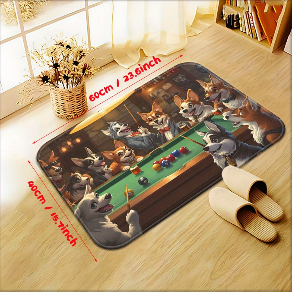 1pc Playful Dogs Playing Billiards Door Mat - Absorbent Microfiber Polyester, Machine Washable Indoor Rug for Bathroom, Bedroom, Living Room Entrance, Bathroom Floor