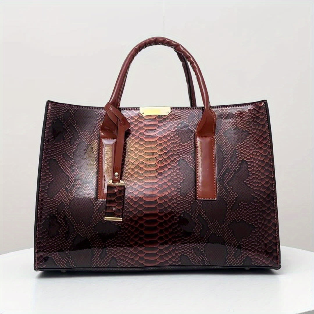 Women'S Large Capacity Elegant Handbag with Detachable Strap & Golden-Tone Hardware - Structured Tote, Golden-Tone Hardware & Zipper Closure