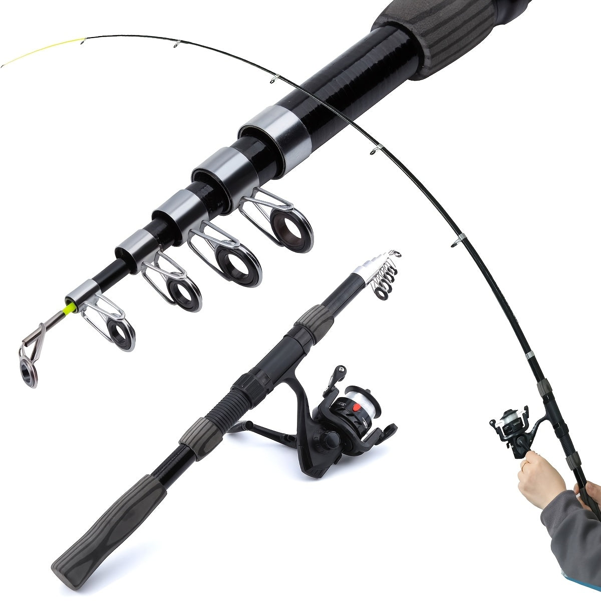 1.8-2.1m Telescopic Fishing Rod & Reel Combo with Carry Bag - Lightweight Fast Action Spinning Reel, Ambidextrous Left/Right Hand Operation, Medium Light Power For Saltwater & Freshwater Fishing, Ideal Gift For Christmas, Hal