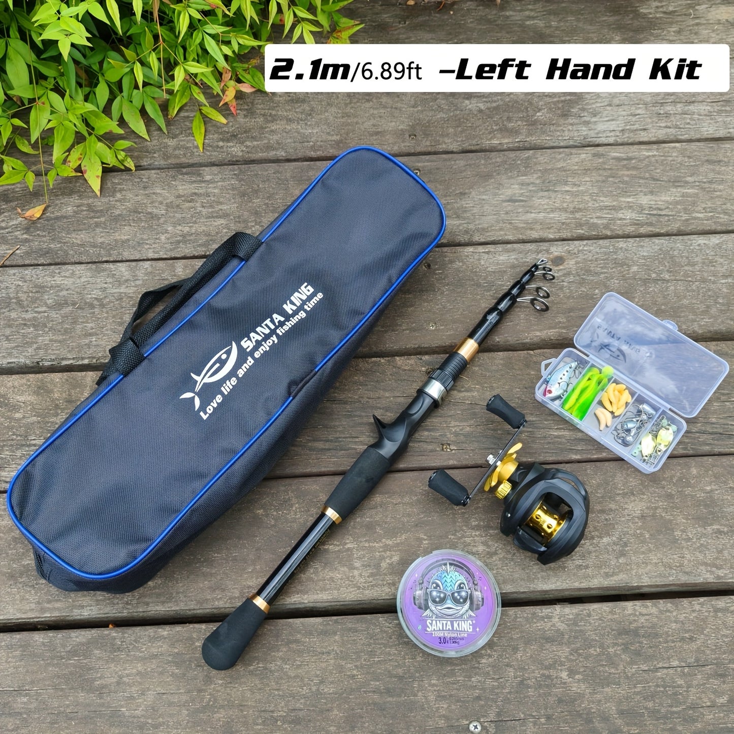 Portable Fishing Rod Kit- Casting Telescopic Fishing Rod, Metal Spool 7.2:1 Speed Ratio Baitcasting Reel, Fishing Tackle Bag, 3937.01inch Green Nylon Line, A Box Of Lure Hooks Accessories. Suitable for Outdoor Fishing Freshwa