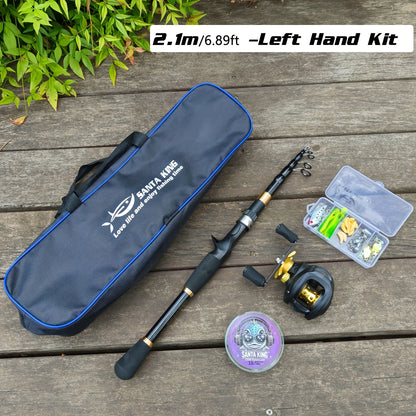 Portable Fishing Rod Kit- Casting Telescopic Fishing Rod, Metal Spool 7.2:1 Speed Ratio Baitcasting Reel, Fishing Tackle Bag, 3937.01inch Green Nylon Line, A Box Of Lure Hooks Accessories. Suitable for Outdoor Fishing Freshwa