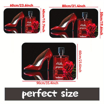 1pc Fashion-Themed High-Heel Shoe & Perfume Bottle Design Door Mat - Absorbent Microfiber, Machine Washable Polyester Rug for Bathroom, Bedroom, Living Room Entrance, Shoe