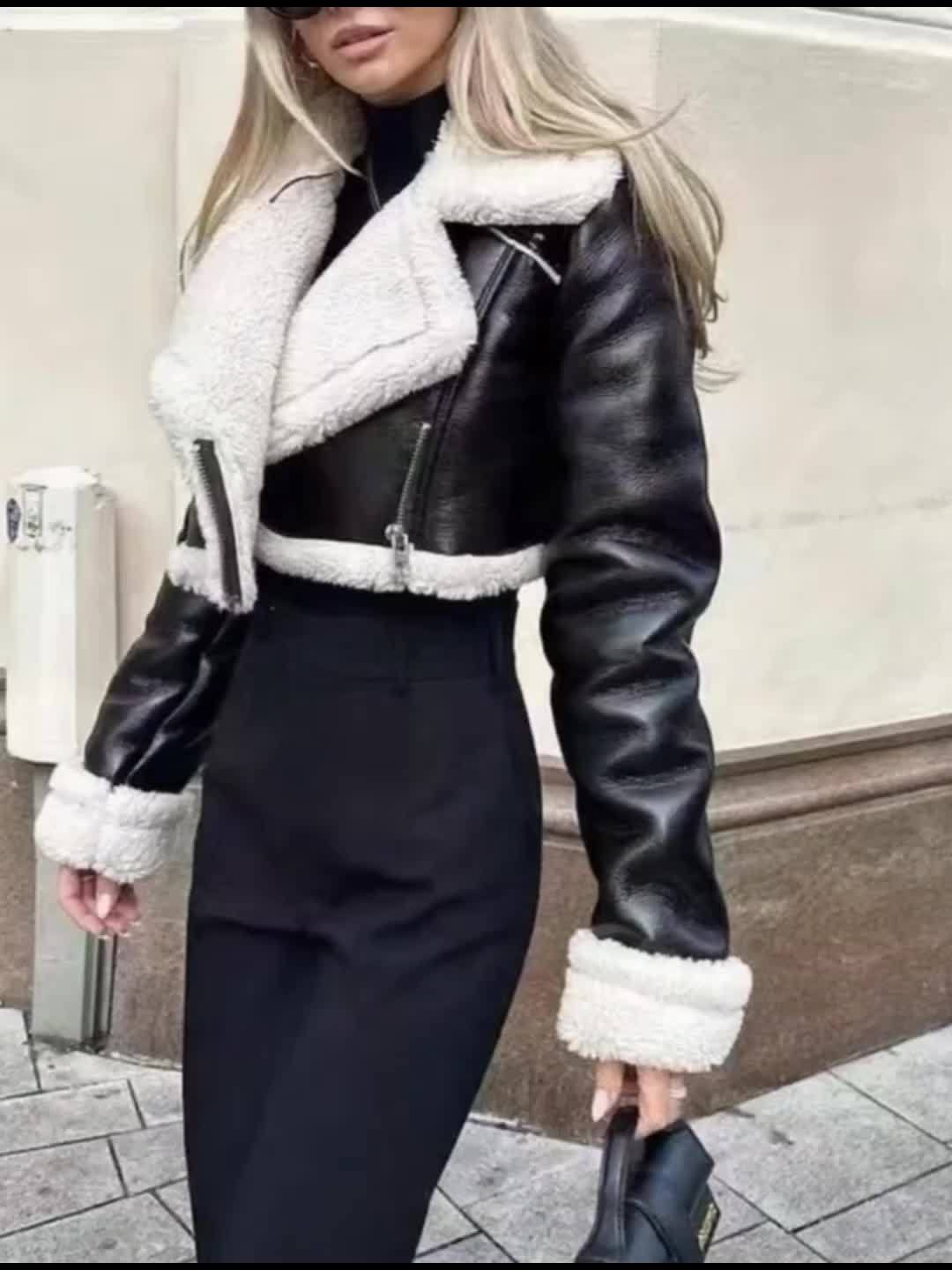 Vintage Street-Style Zip-Up Jacket with Rollable Cuffs, Teddy Lining, Made of, Perfect for Motorcycle Riding.
