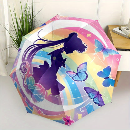 Magic Anime-Inspired Automatic Folding Umbrella - 8-Rib Durable Design, Portable Travel Umbrella with Vibrant Anime Artwork, Compact & Lightweight for Commuting, Beach, or Holiday Gifts, Beach Umbrella, Commuting Accessory, S