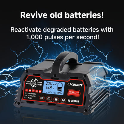 Battery Charger 30A, 12V/24V Lead Acid Smart Battery Charger, 12V LiFePO4 Car Battery Trickle Charger, Automatic Battery Maintainer for Car Motorcycle Lawn Mower Marine Boat Lead Acid Batteries
