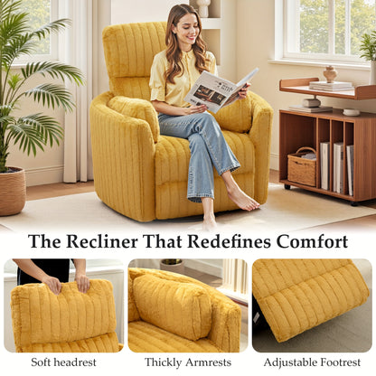 KERDOM 3-in-1 Electric Rocker Recliner Chair with 270° Swivel & Memory Foam, Heavy-Duty Rocking Recliner Sofa Bed with Global Voltage (110-240V), Plug-in Floor Design (No Wood Parts) - Beige/Yellow/Gray