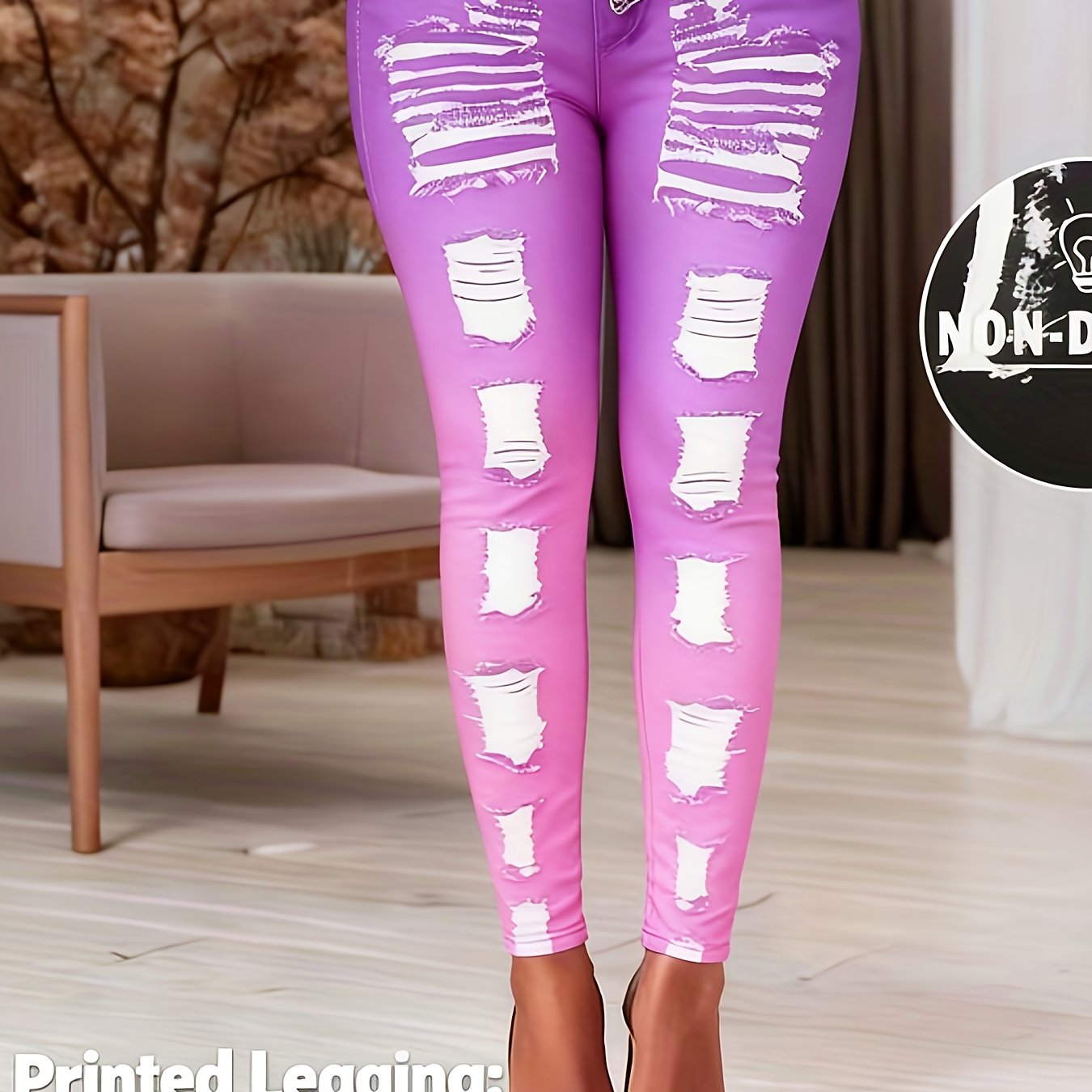 [Printed Pants - Not Denim Fabric] Printed Legging - Not Denim Fabric - Christmas Plus Size Women's Digital Print Denim-Look Leggings, Stretch Polyester, All-Season Casual Slim-Fit Pants, Regular Fit, Adult Sizes, Machine Was