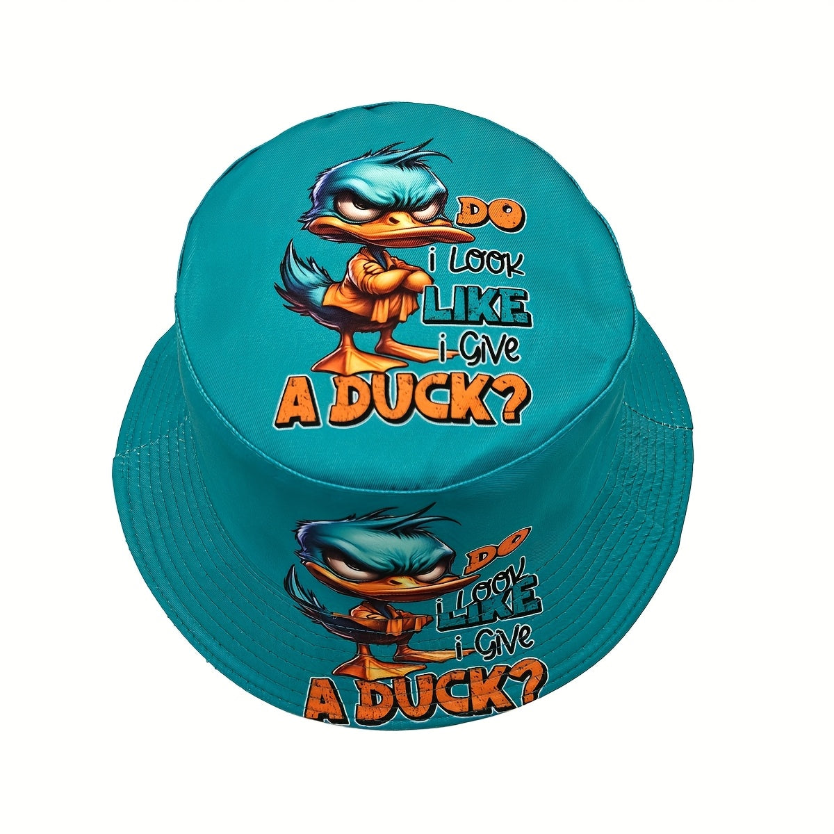 [Machine Washable] Funny Duck Bucket Hat with "DO I LOOK LIKE A DUCK?" Text - Turquoise & Orange Accent Streetwear Hat for Men & Women, Machine Washable Outdoor, Bold Statement Costume Accessory or Everyday Casual Cap, Outdoo