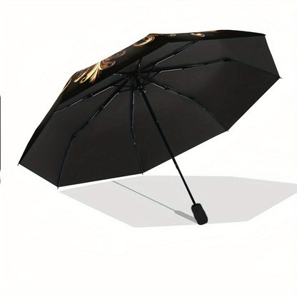 Automatic Open/Close Umbrella with Lion Crown Design - Luxury Black & Golden collapsible umbrella, 8-Rib sturdy frame, Automatic Folding for Travel, Formal Events - Regal Gift for Birthday, Christmas, Special Occasions, Every