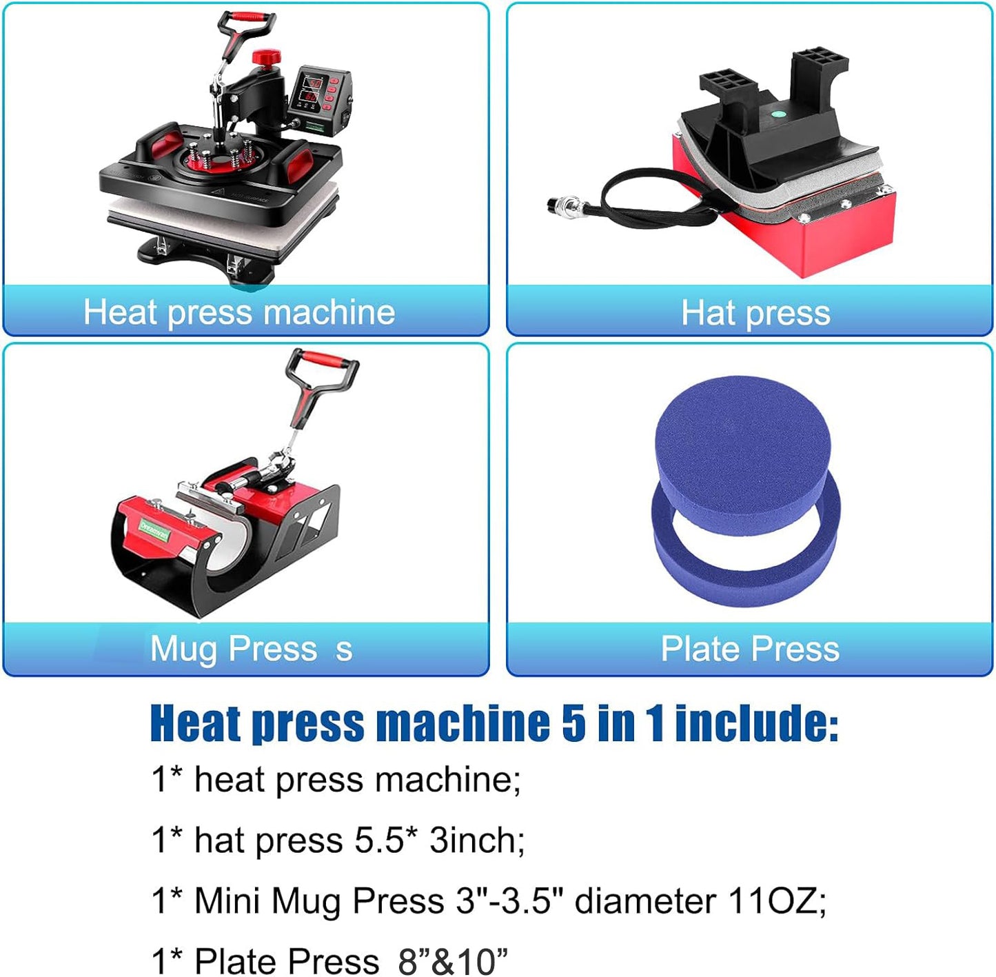 HOMDOX Upgraded 8 in 1 / 5 in 1 Heat Press Machine 15 x 12 Inch Professional Heat Transfer Machine 360-Degree Swing Away Multifunction Industrial-Quality Digital Sublimation Combo Heat Press for T Shirt Mug Hat Plate Cap for