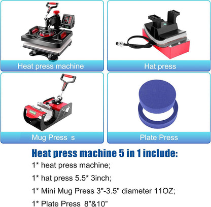 HOMDOX Upgraded 8 in 1 / 5 in 1 Heat Press Machine 15 x 12 Inch Professional Heat Transfer Machine 360-Degree Swing Away Multifunction Industrial-Quality Digital Sublimation Combo Heat Press for T Shirt Mug Hat Plate Cap for