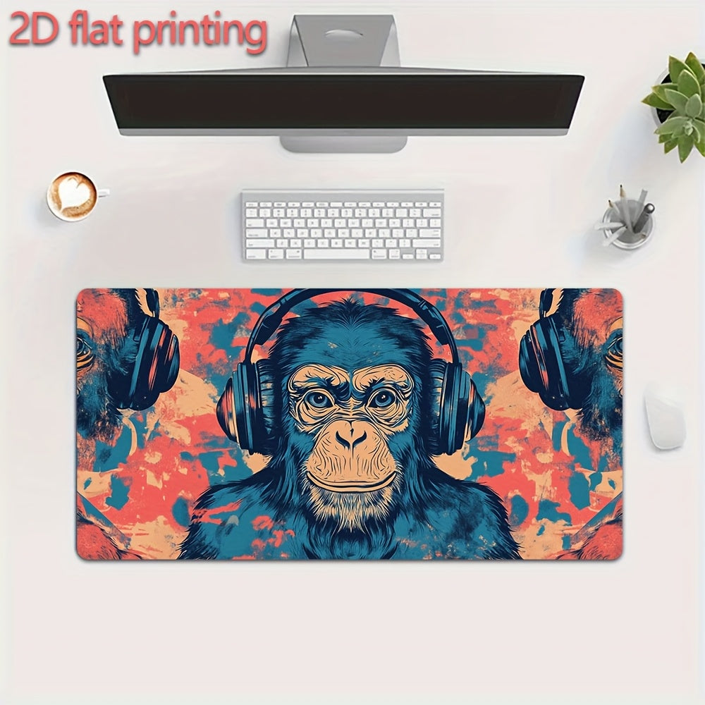 1pc Large Ink Splash DJ Chimpmouse Mouse Pad - Non-Slip Rubber Base, 15.7 x 31.4 Inch Office & Home Desk Mat with Vibrant Gorilla DJ Design, Smooth Surface for Gaming & Work, Gaming Desk Accessory | Artistic Desk Mat | Durabl