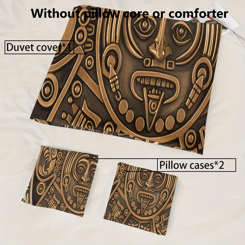 3pcs Comfortable Vintage Civilization Pattern Duvet Cover Set Soft High-Definition Digital Print Perfect Gift Soft, Breathable 100% Polyester All-Season, Family And Friends Gift Machine Washable (1 Duvet Cover + 2 Pillowcases